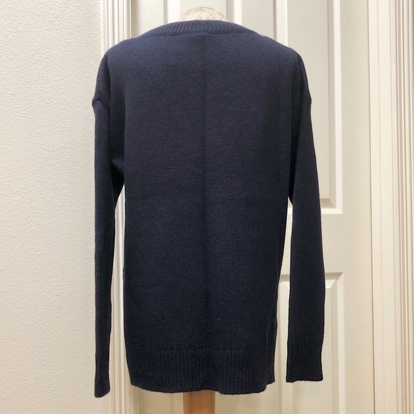 Gap Women’s Chunky Navy Blue Long Sleeve Lace-Up V-Neck Sweater w/Side Slits - L - Picture 6 of 16